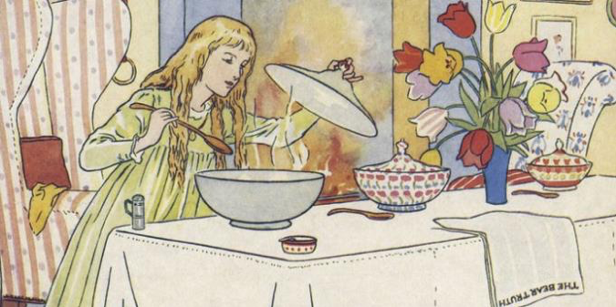 Goldilocks making porridge