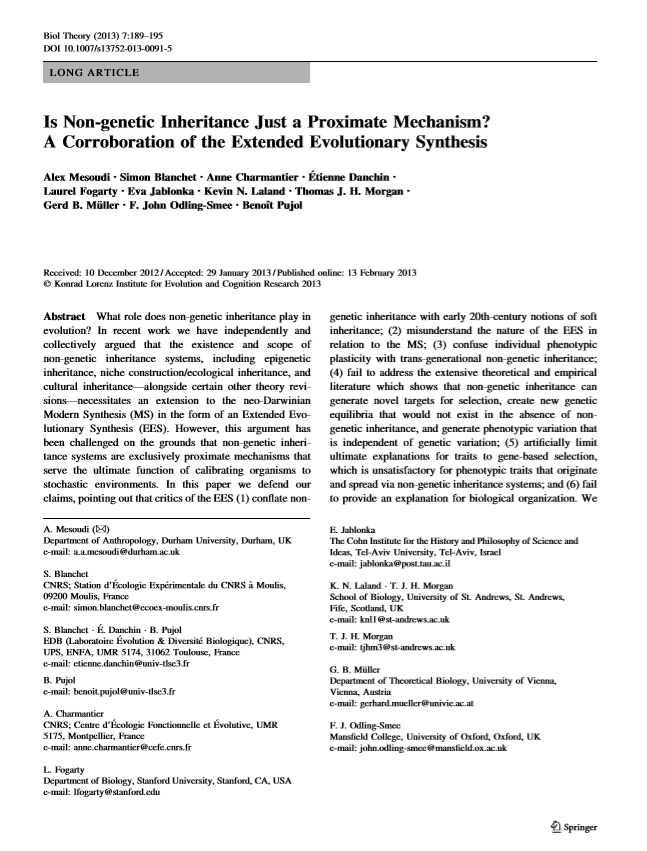 Recommended Reading Extended Evolutionary Synthesis